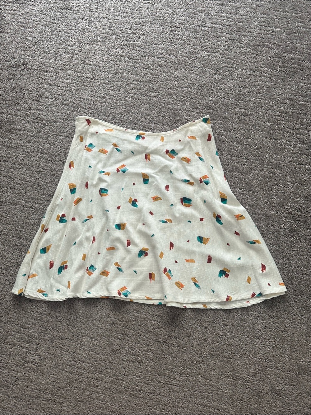 O'Neill Cream Skater Skirt with Teal Mustard and Rust Brushstroke Print